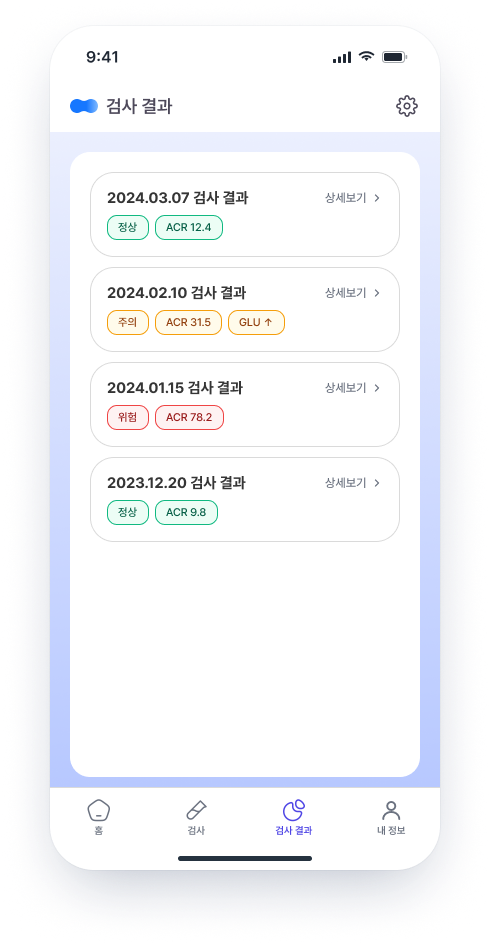 Kidurin Check 결과 이력 화면